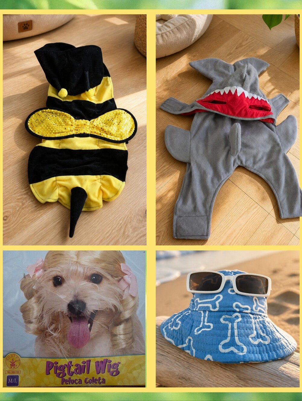 ๐ฃ Bundle 4 ๐พ Pet Costumes Bumble Bee๐ L Shark๐ L Beach Hat ๐ Blonde Wig M/L